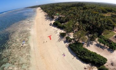 An aerial view of the beach in Diani.